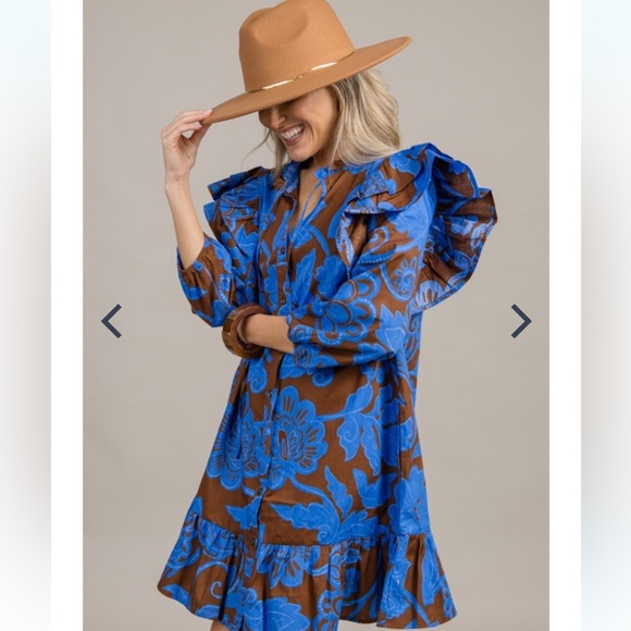 Sugarlips Blue and Brown Floral Dress - Picture 14 of 16